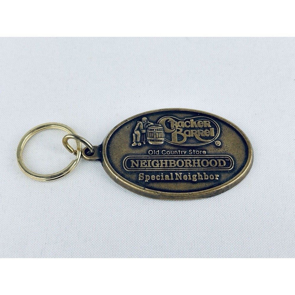 Cracker Barrel Neighborhood Special Neighbor Metal Keychain Brass Country